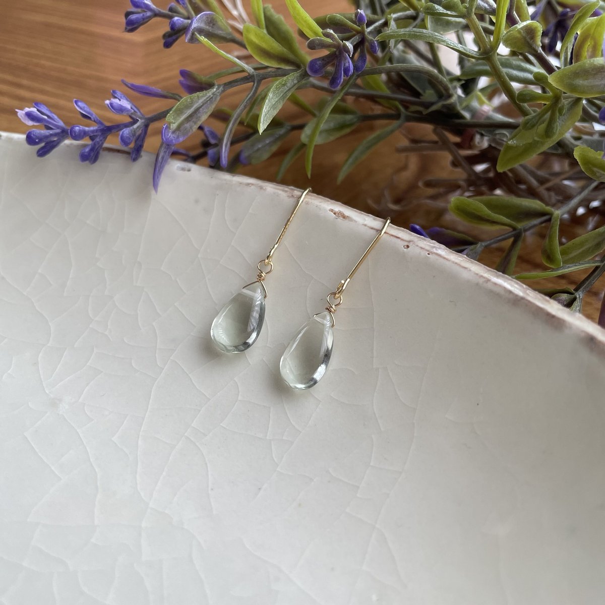 14kgf 天然石 ビアクォーツ グリーンアメジスト ピアス イヤリング 14kgfグリーンアメジストピアス | 楠 kusunoki