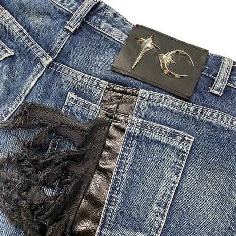 【THUG CLUB】MOHICAN LEATHER DENIM PANTS