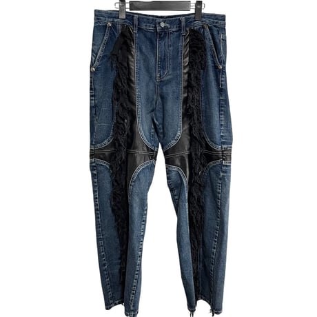 【THUG CLUB】MOHICAN LEATHER DENIM PANTS