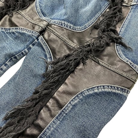 【THUG CLUB】MOHICAN LEATHER DENIM PANTS