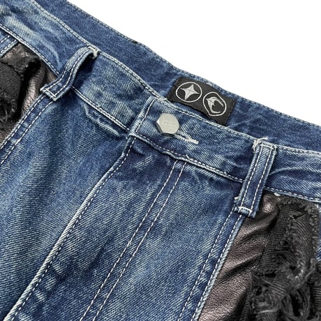 【THUG CLUB】MOHICAN LEATHER DENIM PANTS