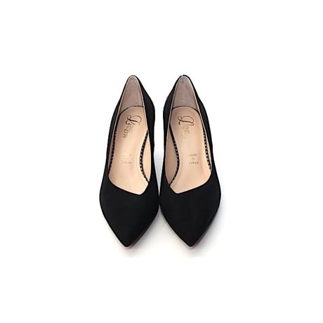 【サスティナブル】バイアスカットヒールパンプス L0203 BLACK/S 24.5cm