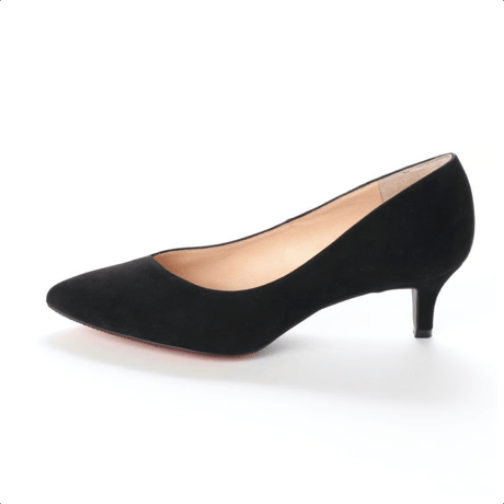 【サスティナブル】バイアスカットヒールパンプス L0203 BLACK/S 24.5cm
