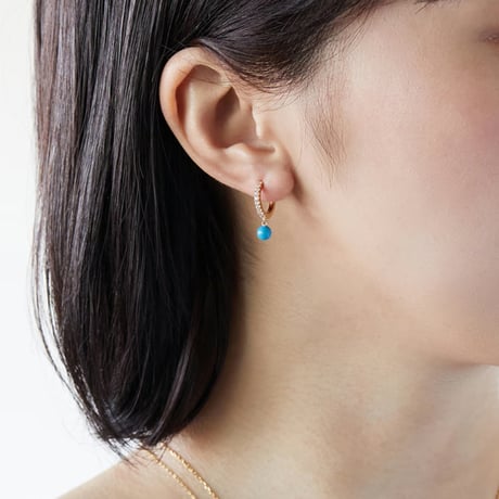 幸せのターコイズを小さなフープに　MARINA　シルバー925製ターコイズミニピアス