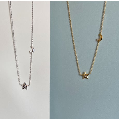 月と星のモチーフがきらめいて　TRINITY　シルバー925製ムーンスターネックレス
