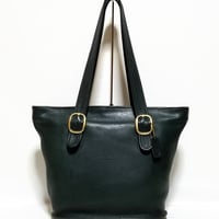 Vintage Coach Very Rare Zip Shopper Toto Green Leather Shoulder Bag Weekender Very Good Pre-owned