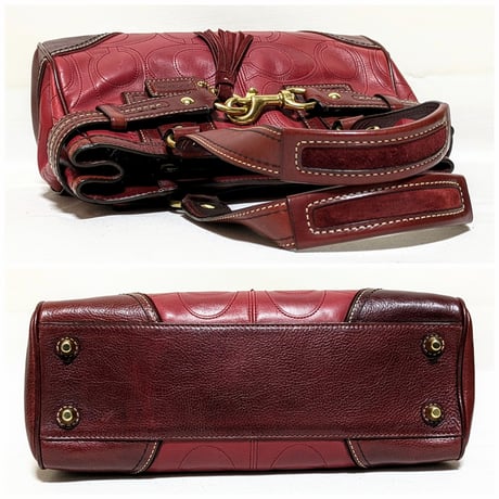 Excellent!  Coach Rare 10226 Hamptons Embossed Stitchd C Red Burgundy Leather Handbag Tote Y2K