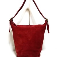 Vintage Coach Rare 9010 Berkeley Duffle Sac Red Reverse Suede Bucket Shoulder Bag Hobo