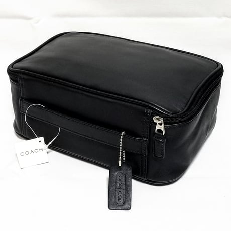 New Unused! Vintage Coach 4021 Zip Around Travel Bag Black Leather Pouch Cosmetic Travel