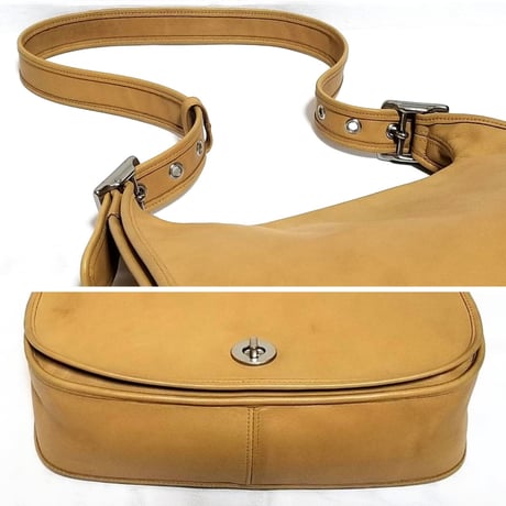 Vintage Coach Rare 9718 Legacy Crescent Satchel Flap Saddle Bag Camel Tan Leather Shoulder Bag