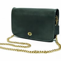 Unused! Vintage Coach  0033−008 Convertible Clatch Green Glove Tanned Leather Shoulder Bag  #9635