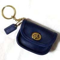 New Unused! Rare Color!  Vintage Coach Rere City Key Fob Blue Leather  Key ring  Key chain
