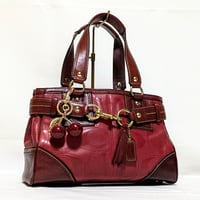 Excellent!  Coach Rare 10226 Hamptons Embossed Stitchd C Red Burgundy Leather Handbag Tote Y2K