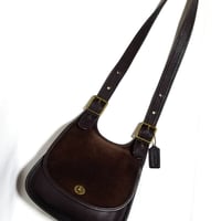 Excellent Vintage Coach Rare 9014 Crescent Berkeley Suede Saddle Bag Brown Leather Shoulder Bag