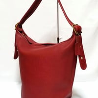 Mint Vintage Coach 9085 XL Duffle Sac Red Glove Tanned Leather Shoulder Bucket Bag Weekender