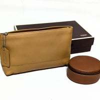 ⭐Set Sales Unused! Vintage Coach Rare Cosmetic Case Large ＆ Jewelry Box Leather Makeup Travel
