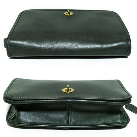 Unused! Vintage Coach  0033−008 Convertible Clatch Green Glove Tanned Leather Shoulder Bag  #9635
