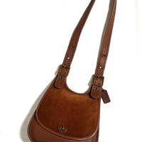 Excellent! Vintage Coach Rare 9014 Crescent Berkeley Suede Saddle Bag Brown Leather Shoulder Bag