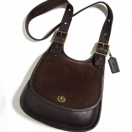 Excellent Vintage Coach Rare 9014 Crescent Berkeley Suede Saddle Bag Brown Leather Shoulder Bag