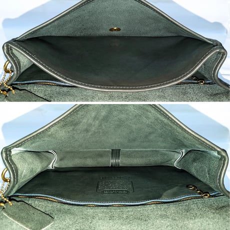 Unused! Vintage Coach  0033−008 Convertible Clatch Green Glove Tanned Leather Shoulder Bag  #9635