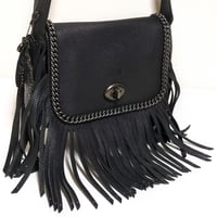 Coach  33939 Dakotah Fringe Whiplash  Black Leather Fringe Flap Crossbody Bag