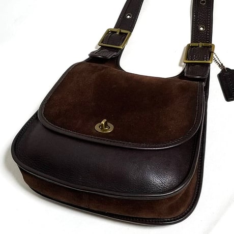Excellent Vintage Coach Rare 9014 Crescent Berkeley Suede Saddle Bag Brown Leather Shoulder Bag