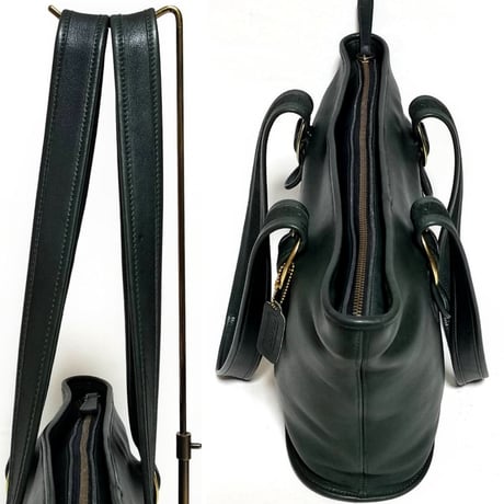 Vintage Coach Very Rare Zip Shopper Toto Green Leather Shoulder Bag Weekender Very Good Pre-owned