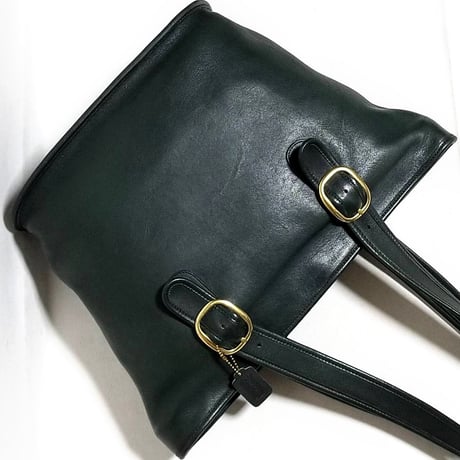 Vintage Coach Very Rare Zip Shopper Toto Green Leather Shoulder Bag Weekender Very Good Pre-owned