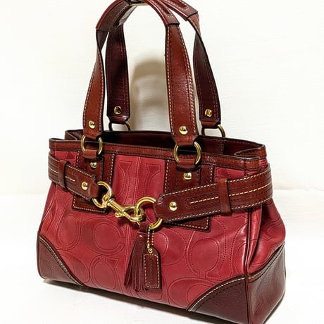 Excellent!  Coach Rare 10226 Hamptons Embossed Stitchd C Red Burgundy Leather Handbag Tote Y2K
