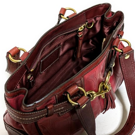 Excellent!  Coach Rare 10226 Hamptons Embossed Stitchd C Red Burgundy Leather Handbag Tote Y2K