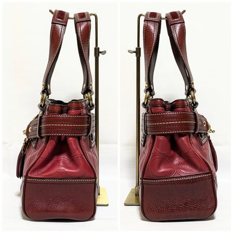 Excellent!  Coach Rare 10226 Hamptons Embossed Stitchd C Red Burgundy Leather Handbag Tote Y2K