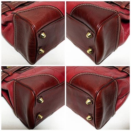 Excellent!  Coach Rare 10226 Hamptons Embossed Stitchd C Red Burgundy Leather Handbag Tote Y2K