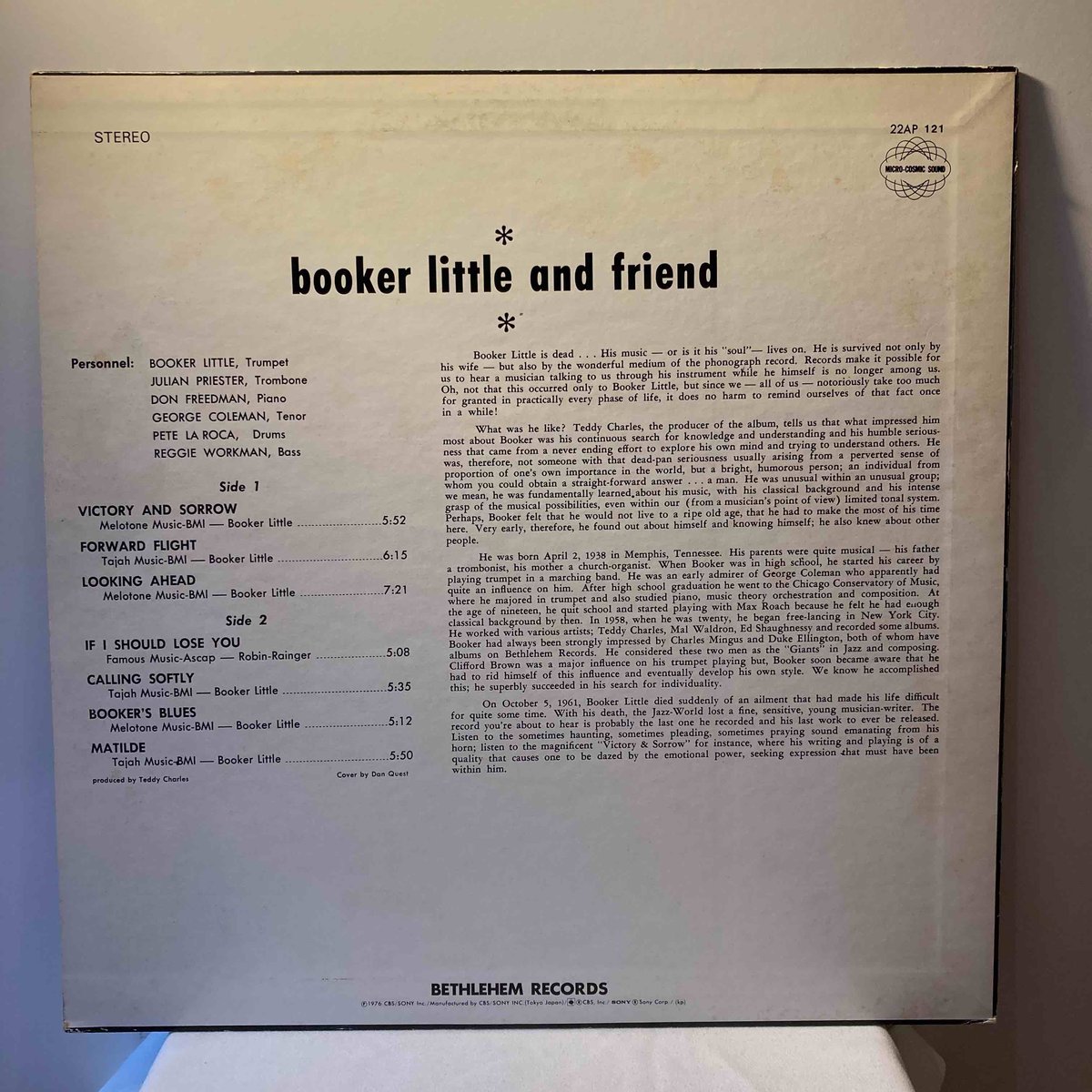 その他 LP Booker Little Booker Little And Friend 22AP121 BETHLEHEM /00260 Booker Little – Booker Little And Friend* – Vinyl (LP, Album