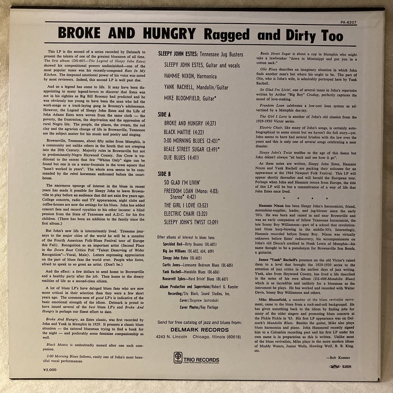 洋楽 Sleepy John Estes - Broke and Hungry LP Sleepy John Estes – Broke And Hungry – Vinyl (LP, Album + 2