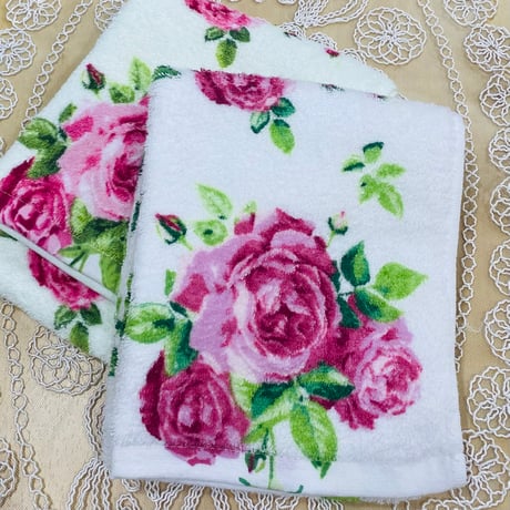 ふわふわ厚みのあるフェイスタオル【日本製】ローズ　薔薇柄　花柄