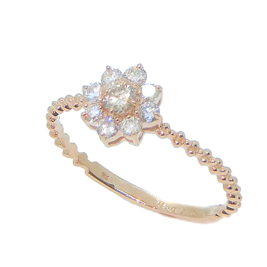 K18 PG ピンクゴールド ダイヤモンド リング 0.24 0.09ct H&C 指輪 |