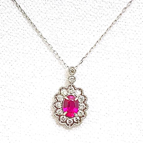 K18 WG ホワイトゴールド ルビー ダイヤモンド ネックレス ペンダント R0.43ct D0.18ct K18 WG  Ruby Diamond Necklace R0.43ct D0.18ct