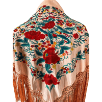 シルク製マントンシージョ（白と赤） | Feliz dia