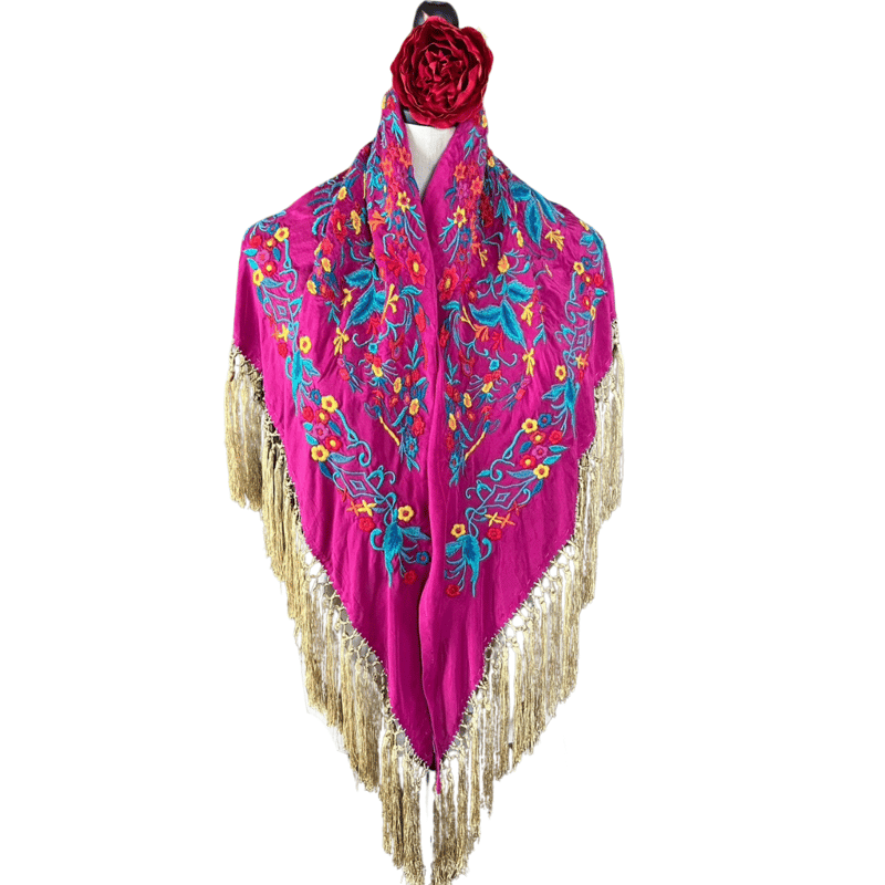 フラメンコ シージョ ピンク シージョ ピンクバラ柄スペイン オフ白