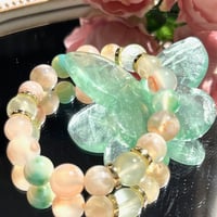 【ブレスレット＆蝶🦋】桜メノウ×グリーンフローライト💎安心感と調和をもたらし、魅力を引き出す