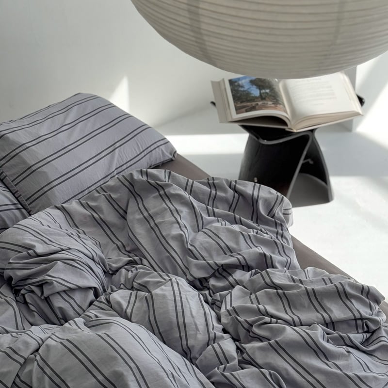 beddingsets-03086 gray×charcoal ダブルストライプ 布団カバーセ