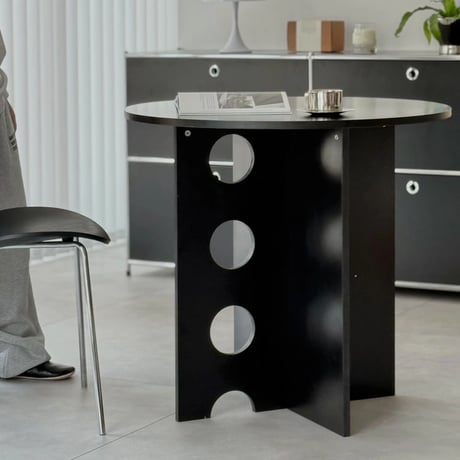 table-03190　ブラック ホールレッグ ラウンドテーブル 80cm