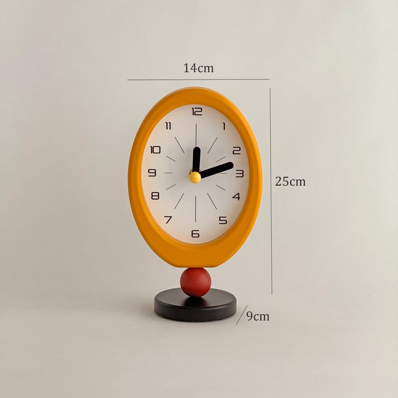 clock-03100 イエローフレーム オーバルデザイン テーブルクロック