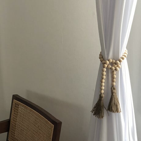 curtain-03003　タッセル付きウッドビーズ インテリアアクセサリー カーテンタッセル
