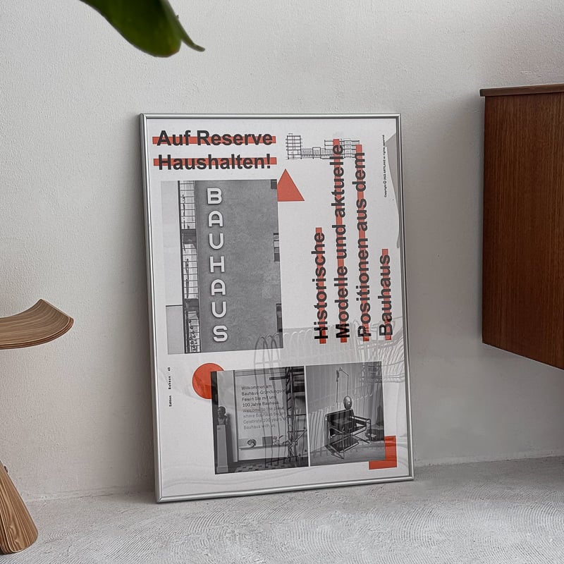 poster-03134 BAUHAUS オレンジ シルバーフレーム付き ポスター