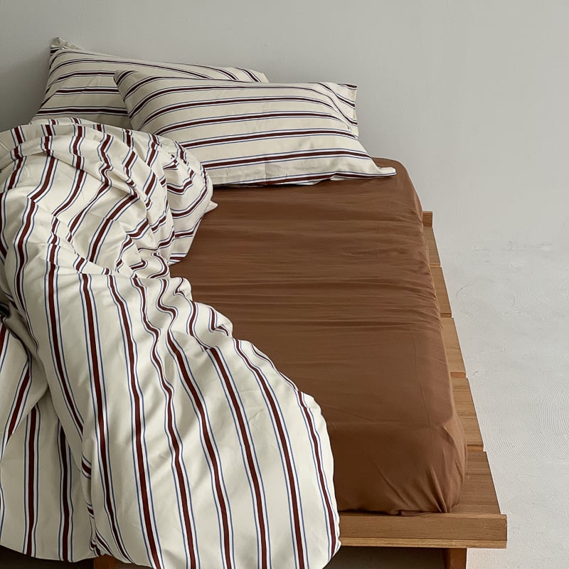 beddingsets-03011 cream×brown シックシンストライプ 布団カバーセ