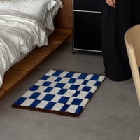 mat-03088　サイドブラウン ブルーチェッカー ラグ 50cm×80cm