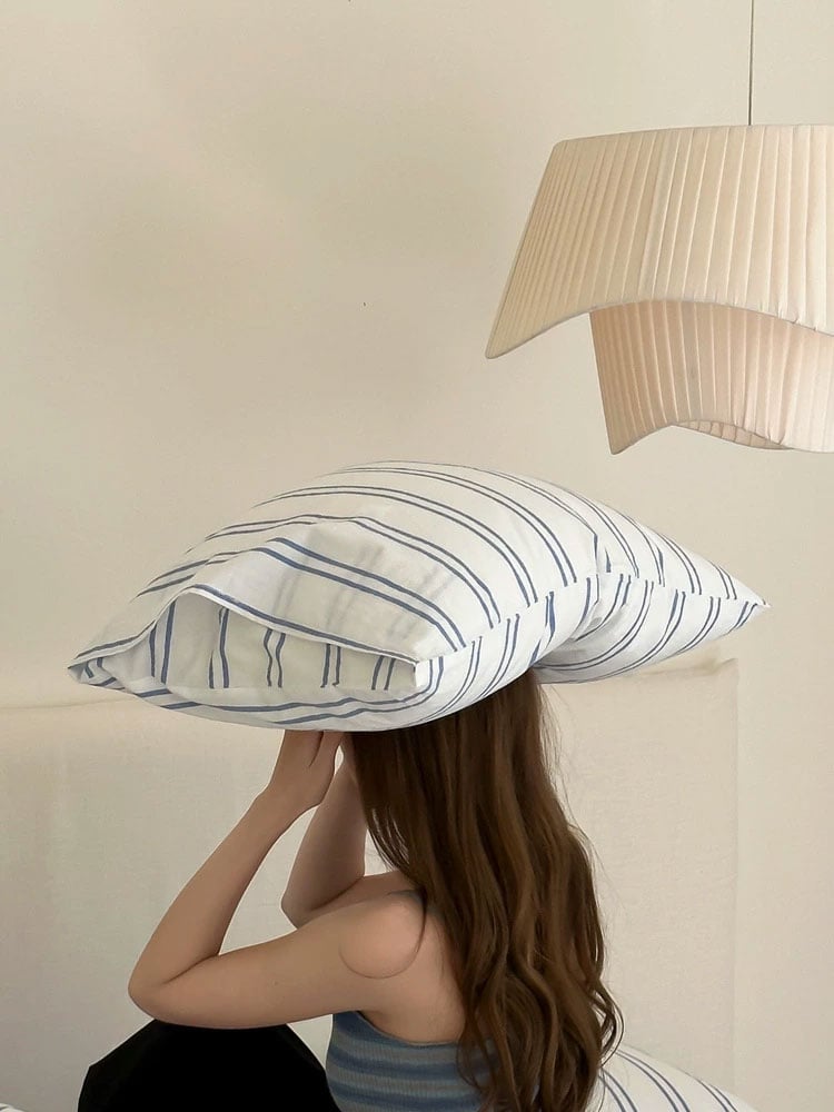 beddingsets-03019 white×blue ダブルストライプ 布団カバー