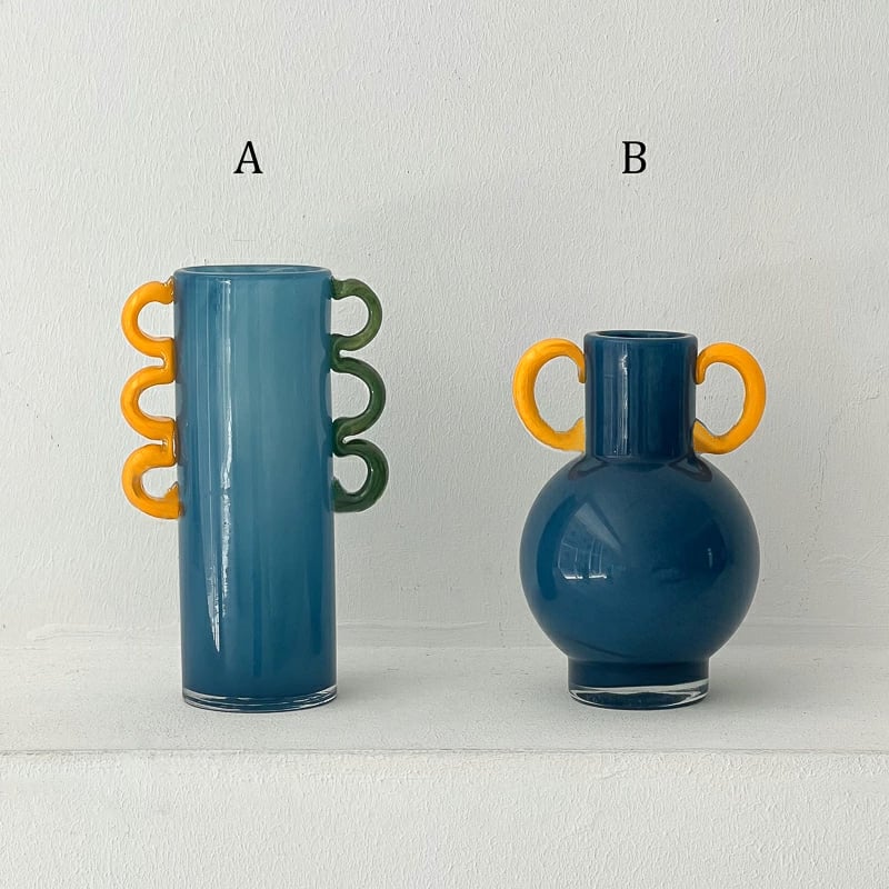 flowervase-03306 ブルーガラス ハンドル付き フラワーベース 花瓶