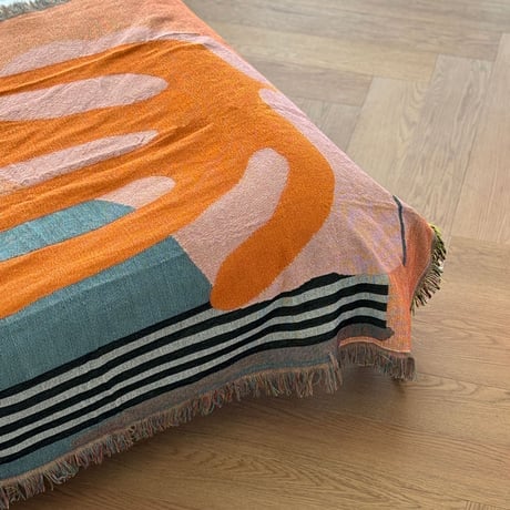 bedthrow-03008　orange art ベッドスロー 130×180